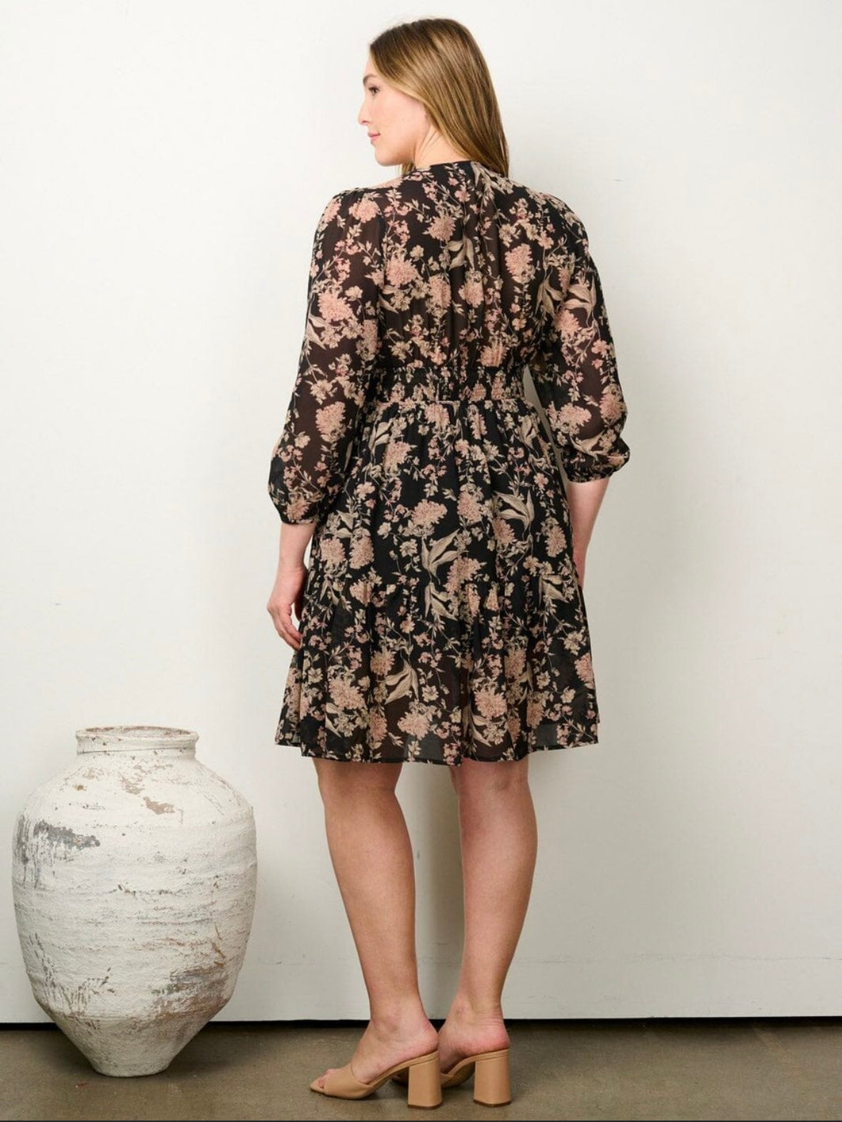 Plus Size Floral Long Sleeve Dress