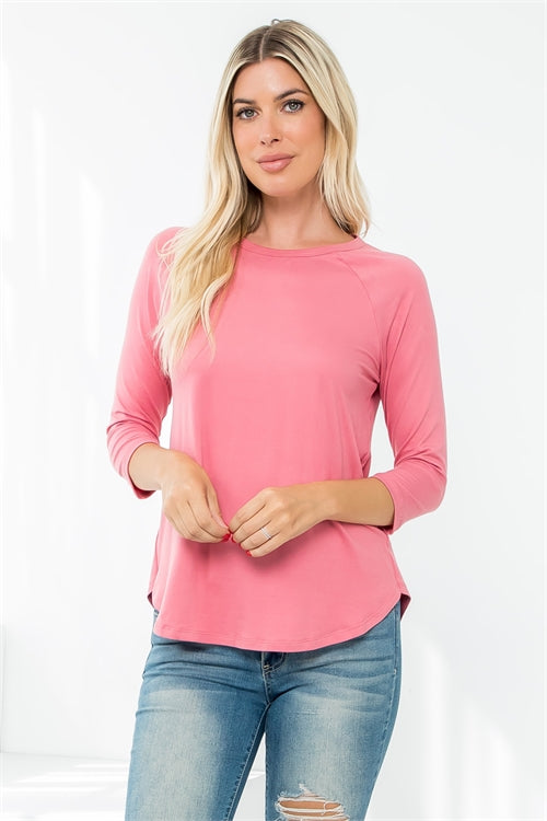 Solid 3/4 Sleeve Top in Mauve Dusty