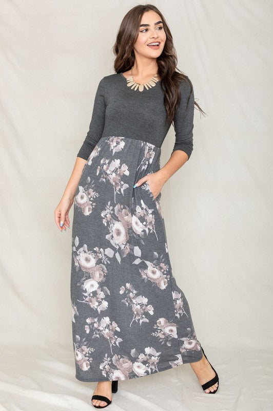 Quarter Sleeve Floral Maxi Dress