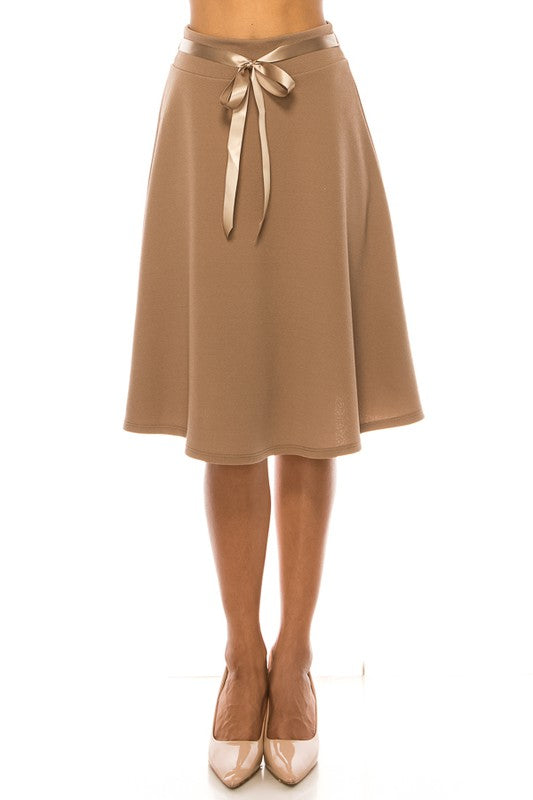 Solid, A-line, knee length skirt