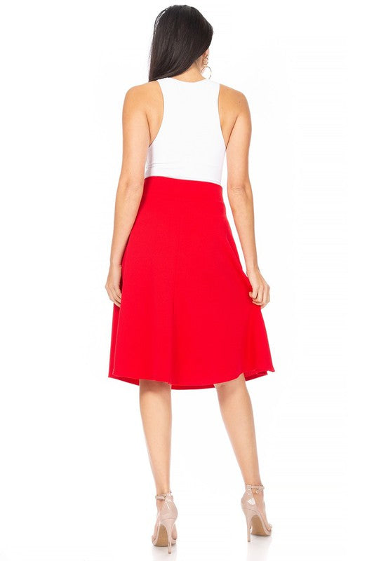 Solid, A-line, knee length skirt