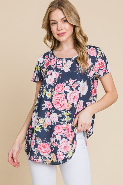 Floral Round Neck Short Sleeve T-Shirt