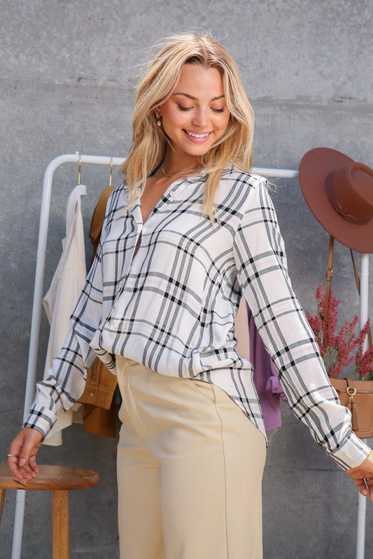 PLAID PRINT RAYON TOP