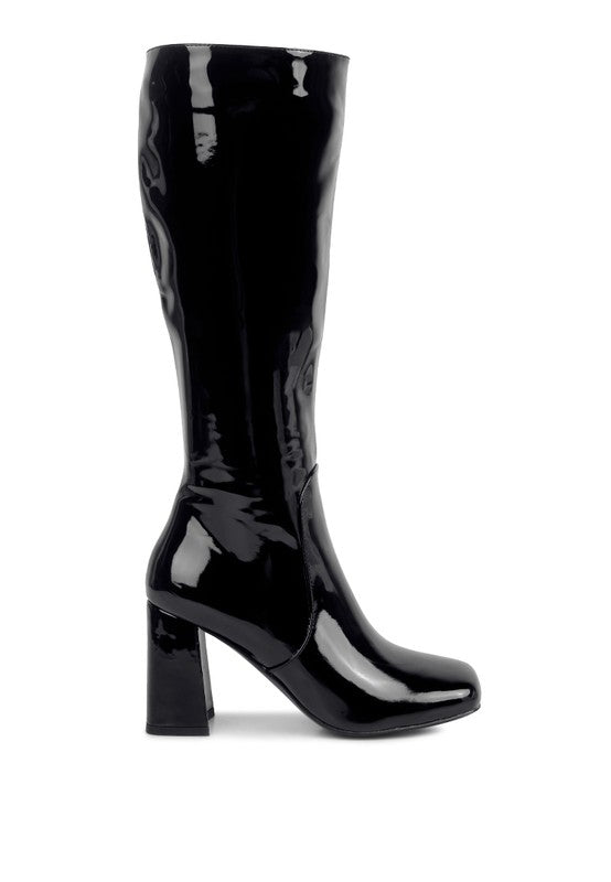 PU Block Heeled Calf Boots