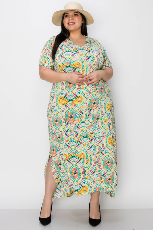 EXTRA PLUS PRINT SIDE POCKETS MAXI DRESS