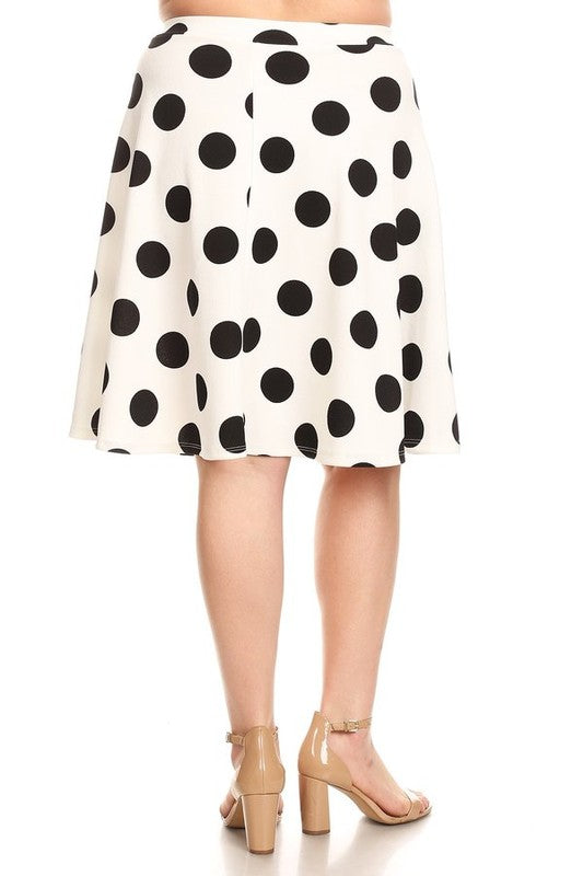 Polka dot printed, high waisted knee length skirt