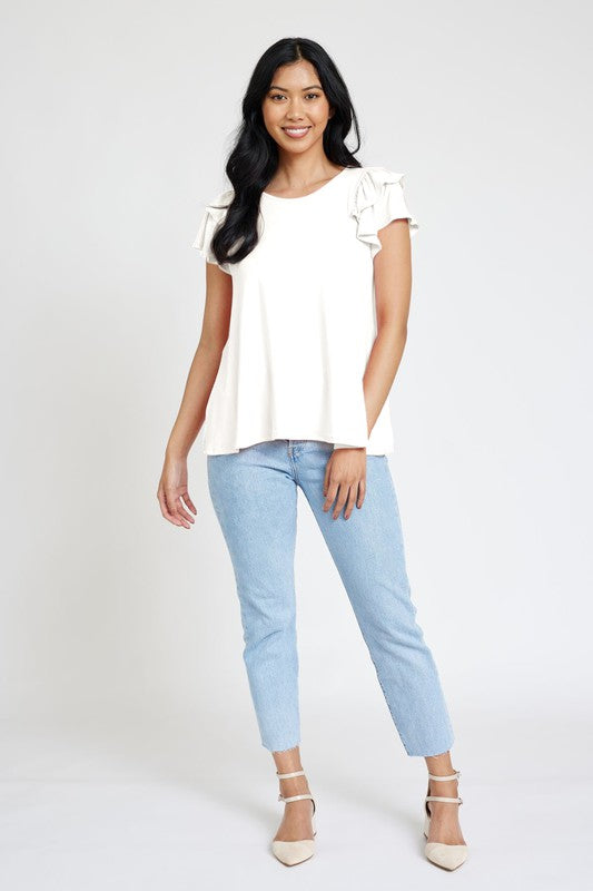 Spring Double Ruffle Sleeve Top