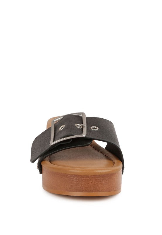 Mindy Buckle Strap Leather Slip Ons