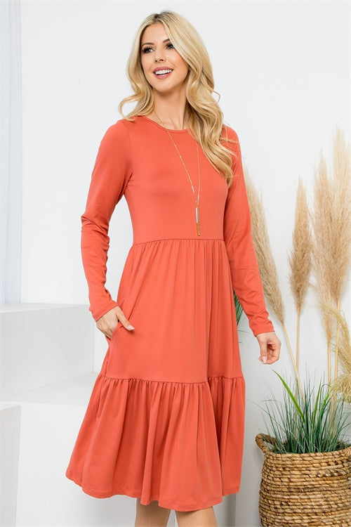 Terracota Tiered Dress With Pockets