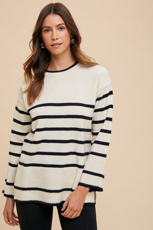 Adriana Side Slit Striped Sweater