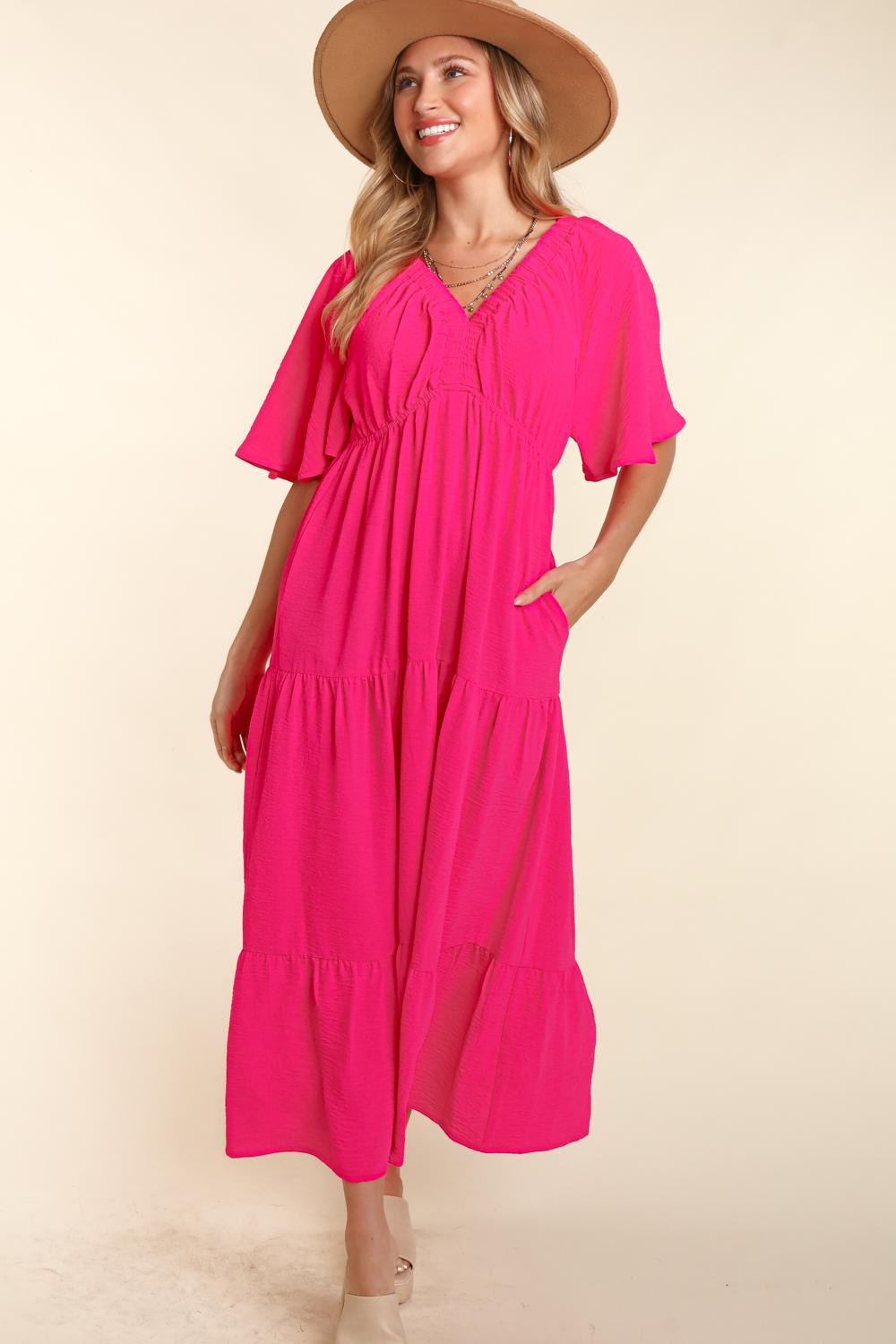 Tiered Babydoll Maxi Dress with Side Pocket