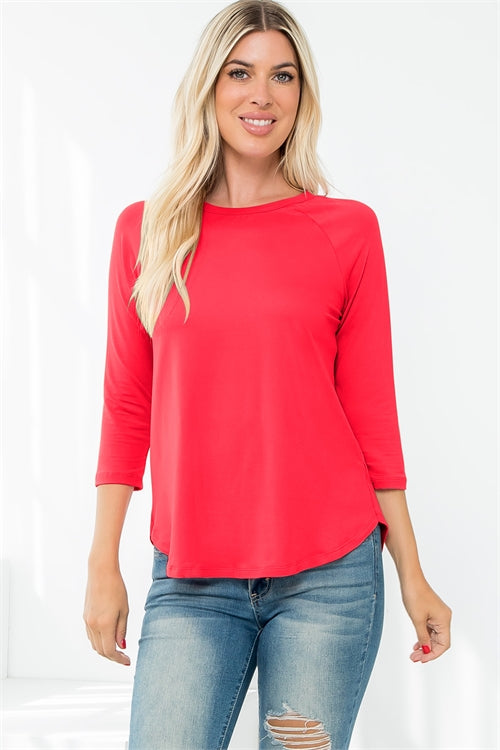 Solid 3/4 Sleeve Top in Coral