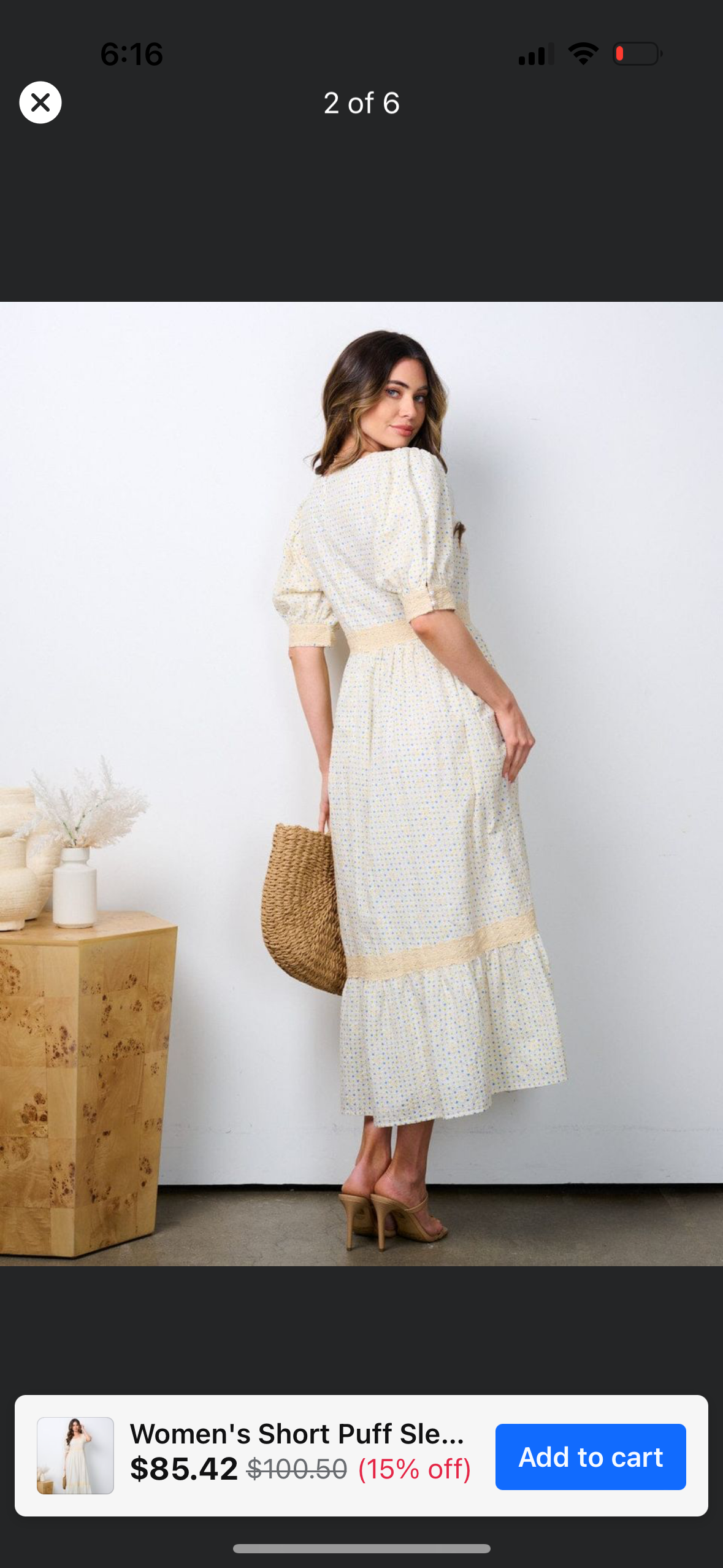 Just Me Embroidered Puff Sleeve Midi Dress