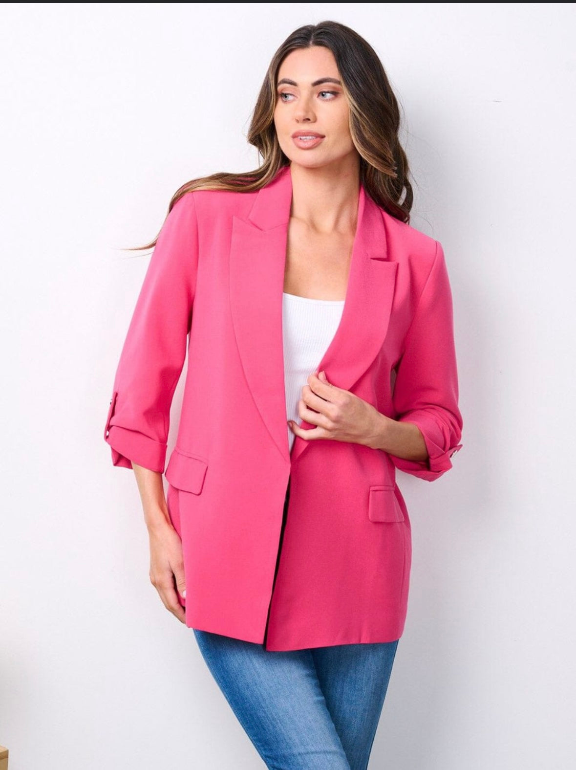 3/4 Sleeve Fuchsia Blazer