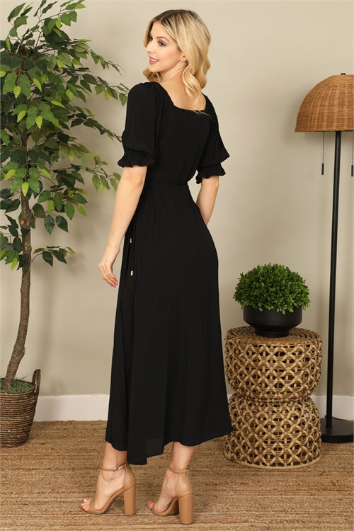 Puff Sleeve Wrap Midi Dress