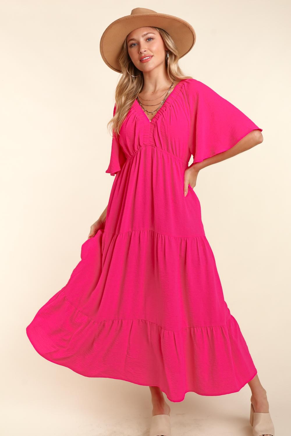 Tiered Babydoll Maxi Dress with Side Pocket