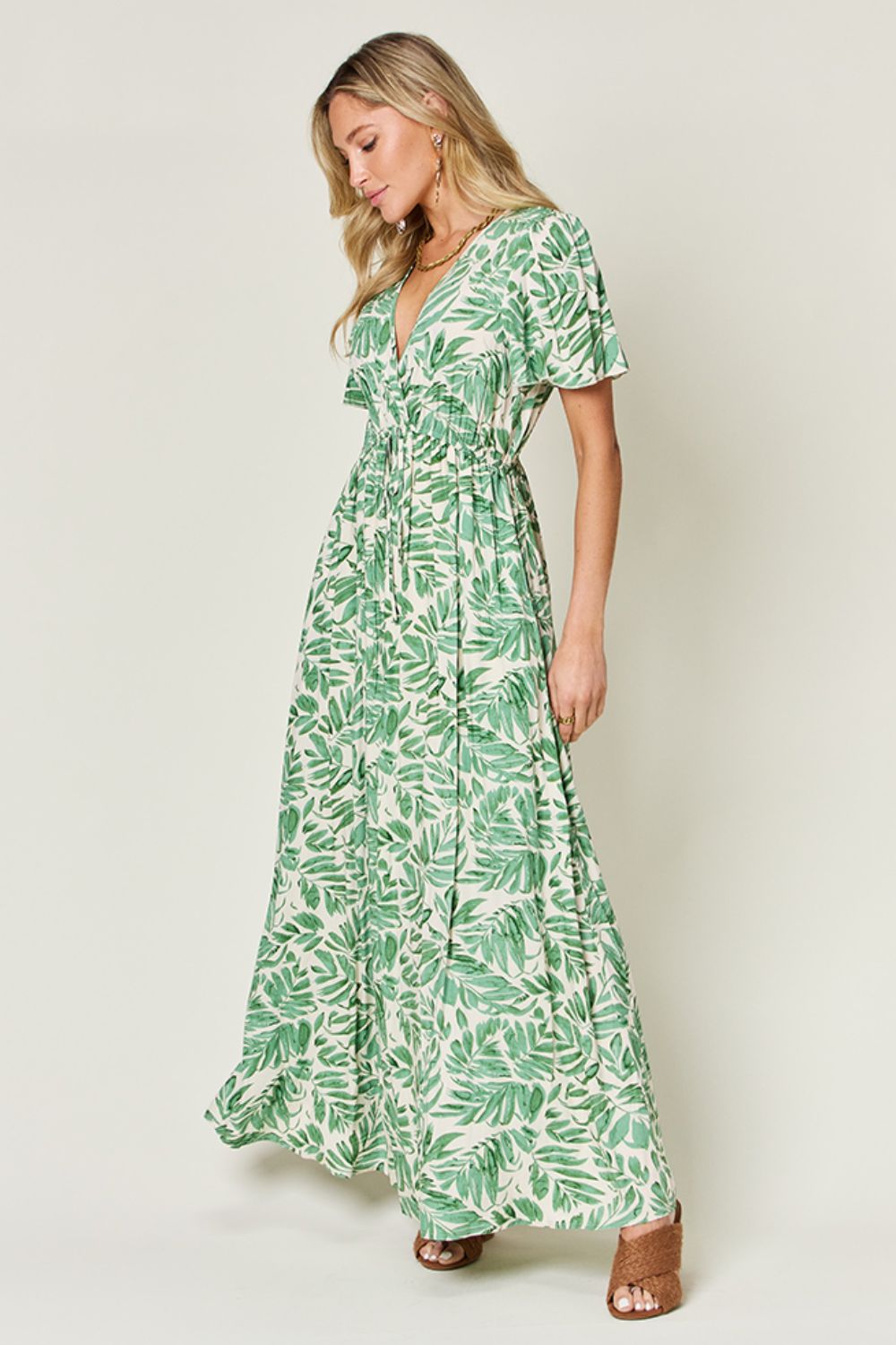 Printed Short Sleeve Maxi Dress