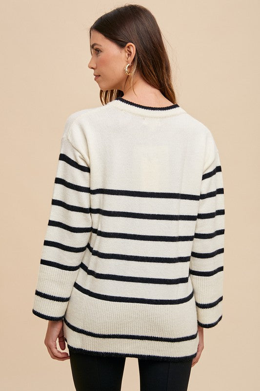 Adriana Side Slit Striped Sweater