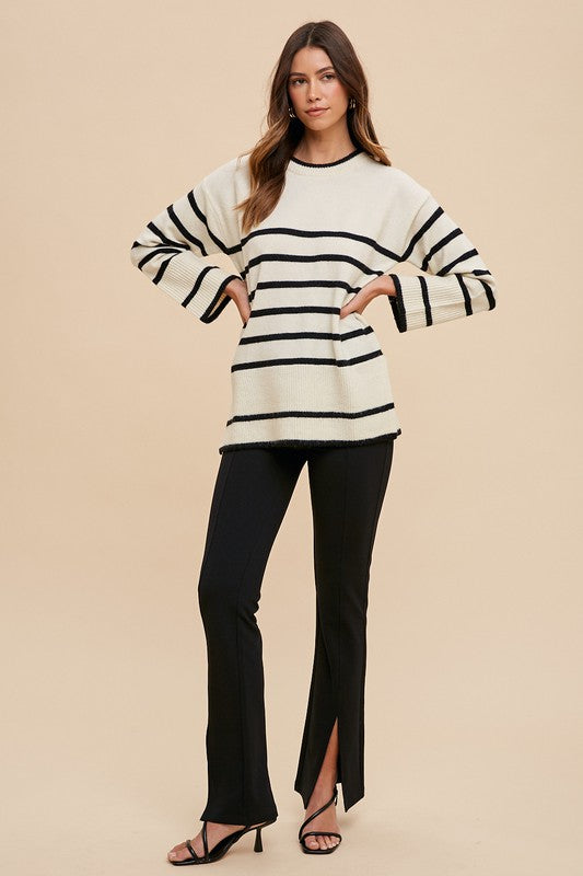 Adriana Side Slit Striped Sweater