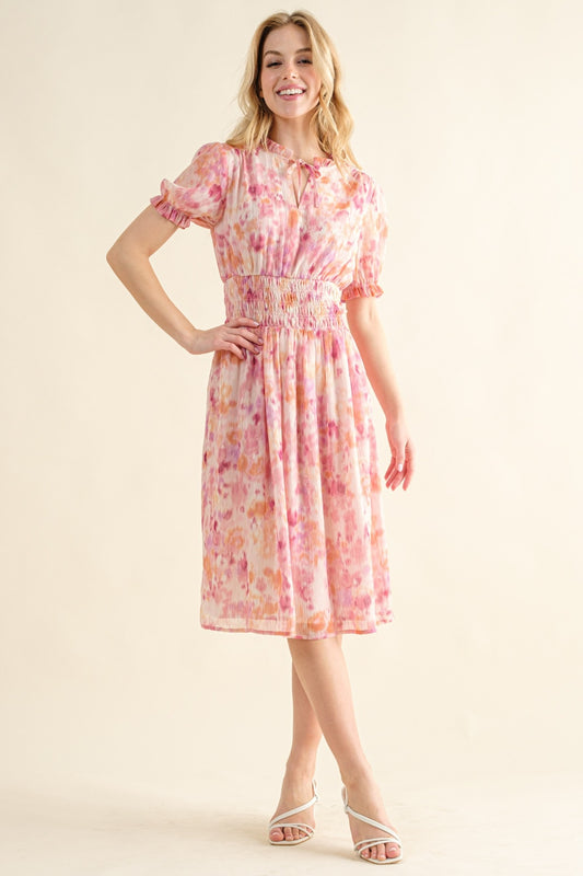 Samantha Smocked Waist Printed Midi Dress