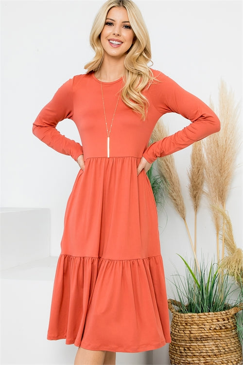 Terracota Tiered Dress With Pockets