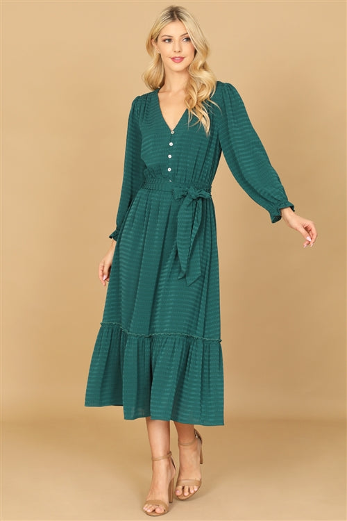 Gilli Long Sleeve Hunter Green Midi Dress