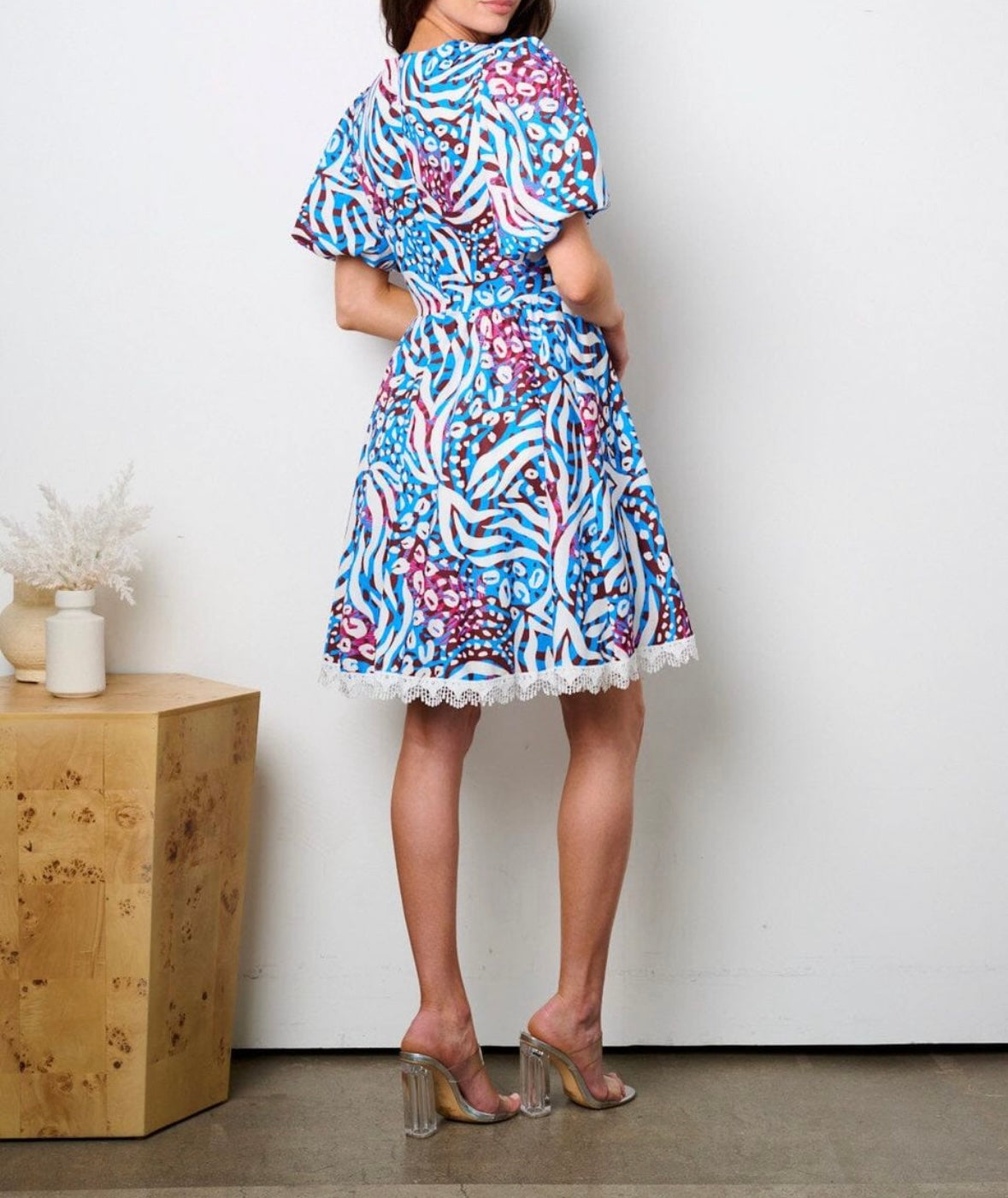 Puff Sleeve V-Neck Printed Dress