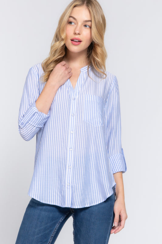 Stripe Woven 3/4 Sleeve Shirt