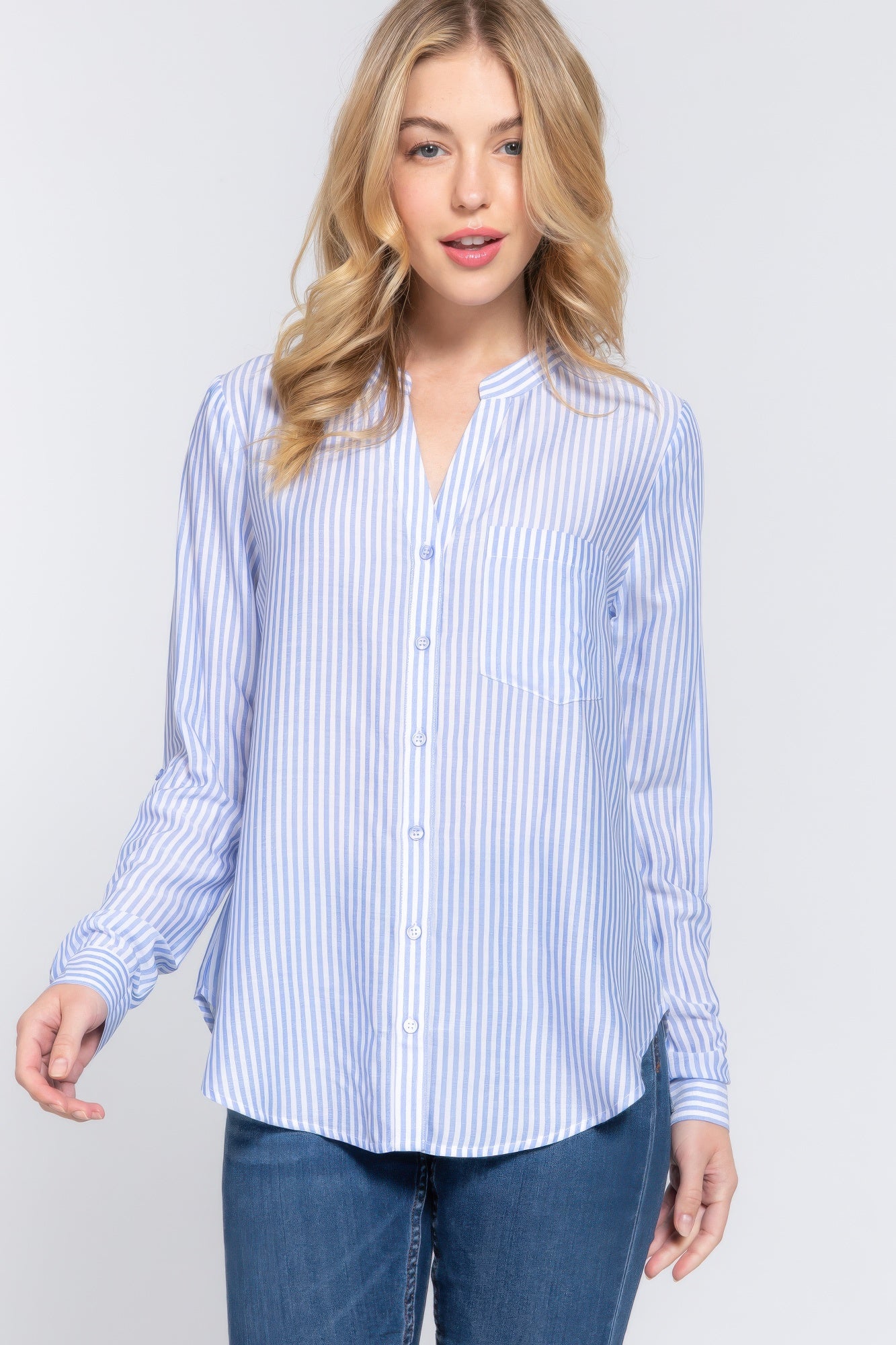 Stripe Woven 3/4 Sleeve Shirt