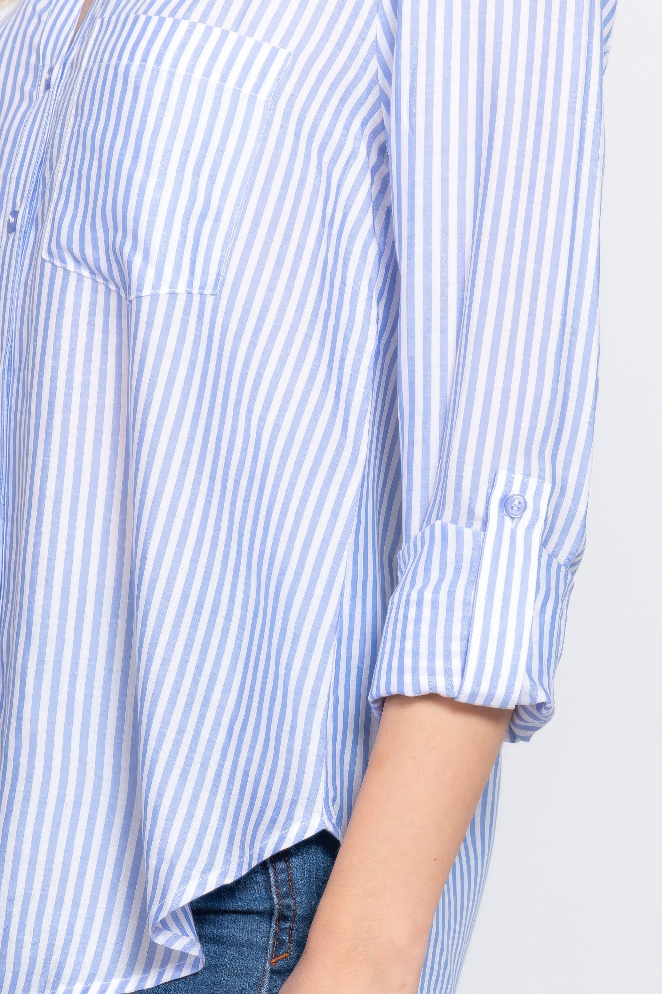 Stripe Woven 3/4 Sleeve Shirt