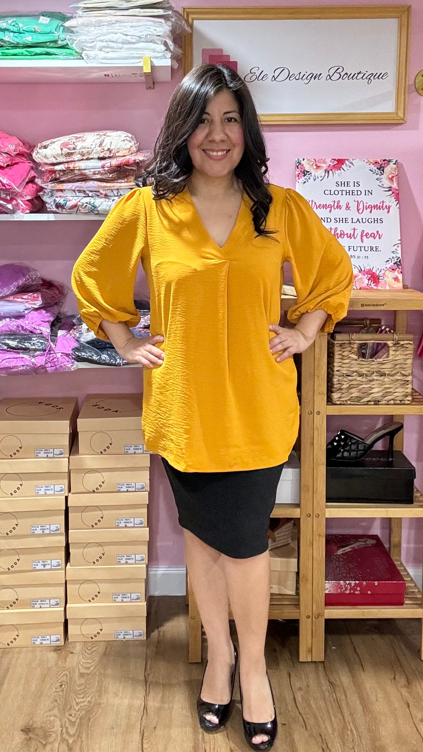 Mustard 3/4 Sleeve Blouse