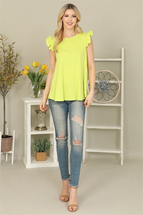 Lime Ruffle Sleeve Top