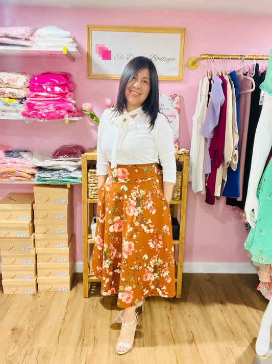 Floral Midi Skirt With Pockets