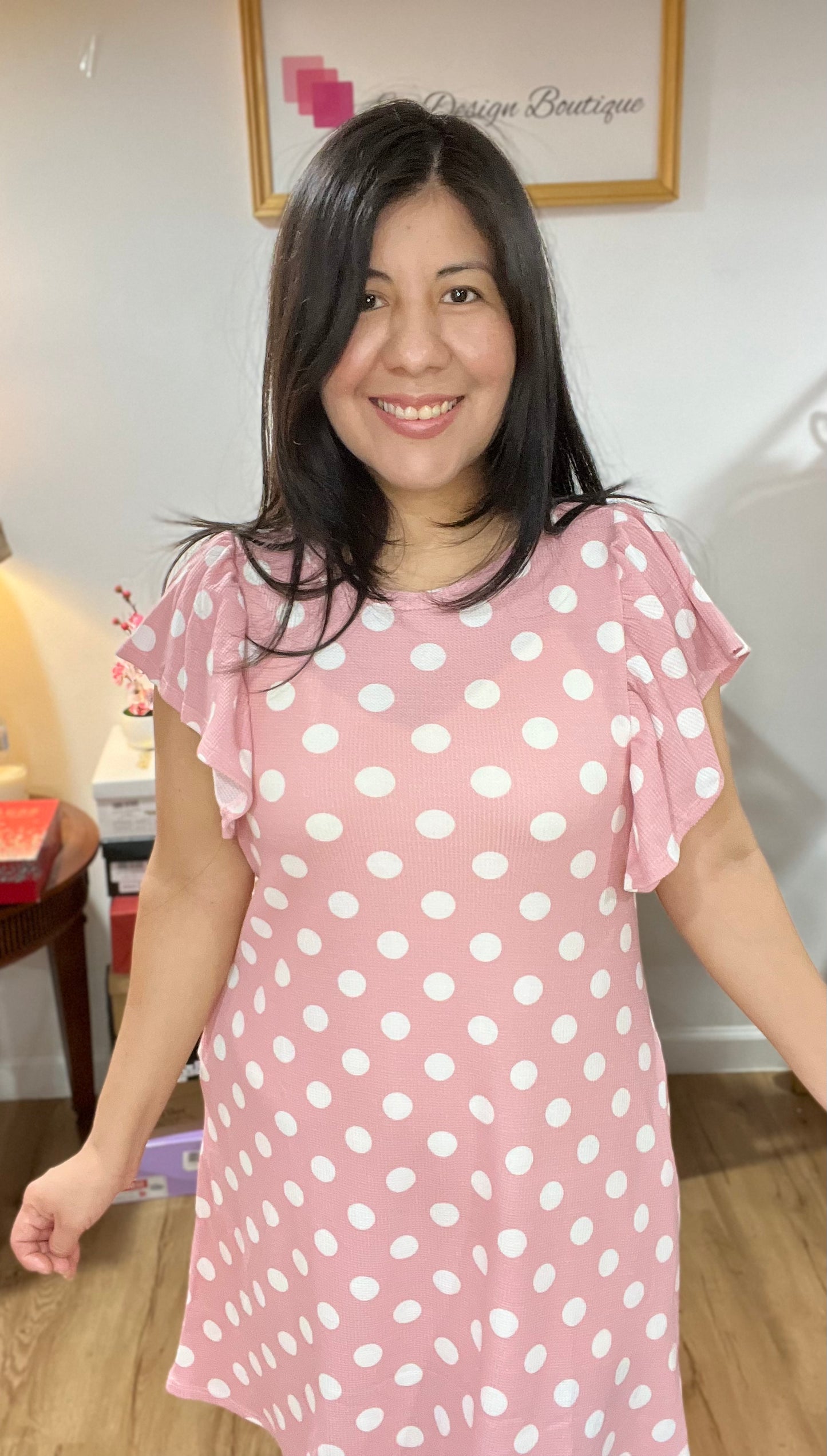 Perfect Peach Pink Polka Dot Dress