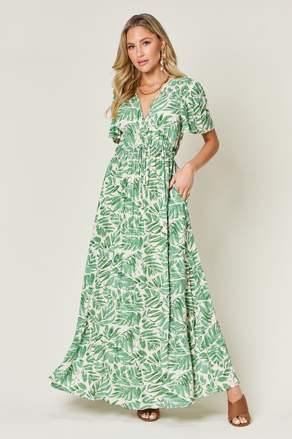 Printed Short Sleeve Maxi Dress