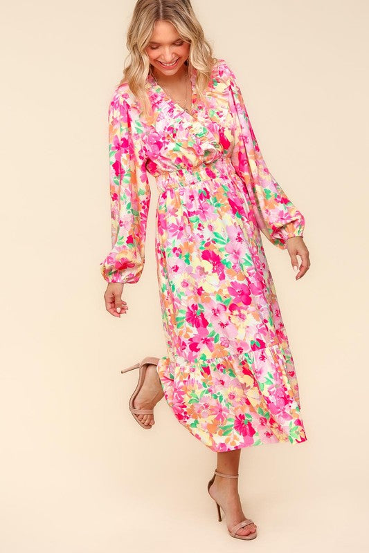 Surplice Balloon Sleeve Dress with Pockets