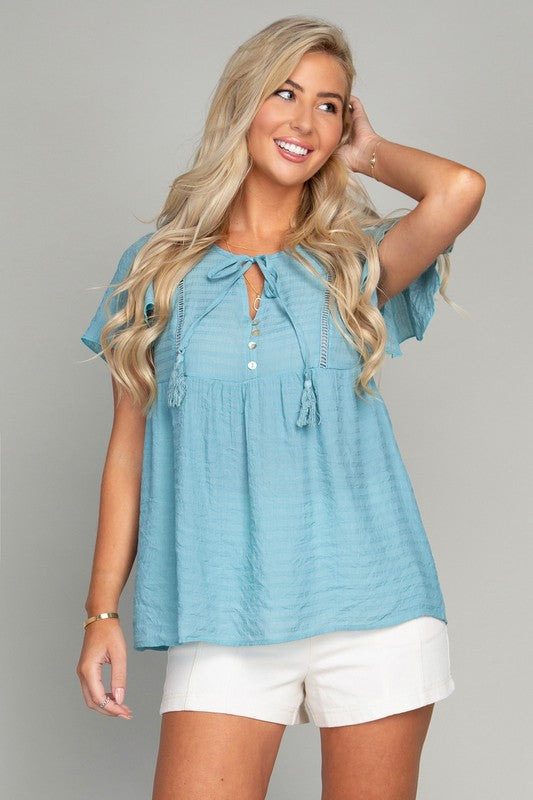 Tie Neck Butterfly Sleeve Blouse