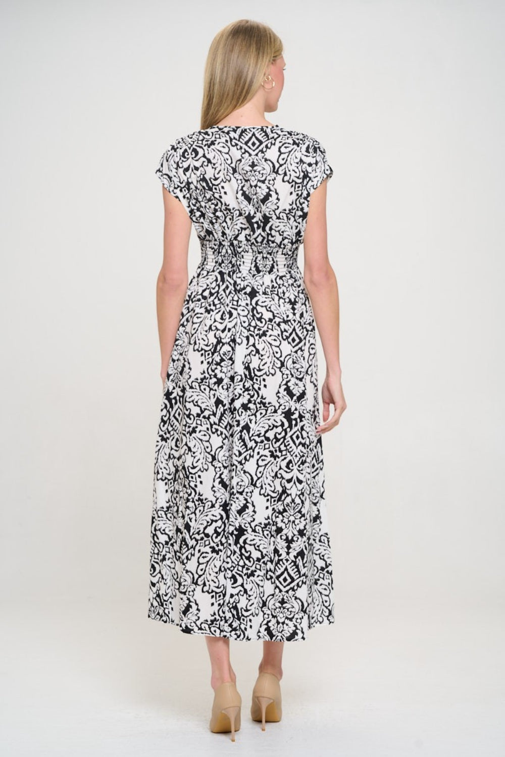 RENEE C Printed Smocked Waist Maxi Dress