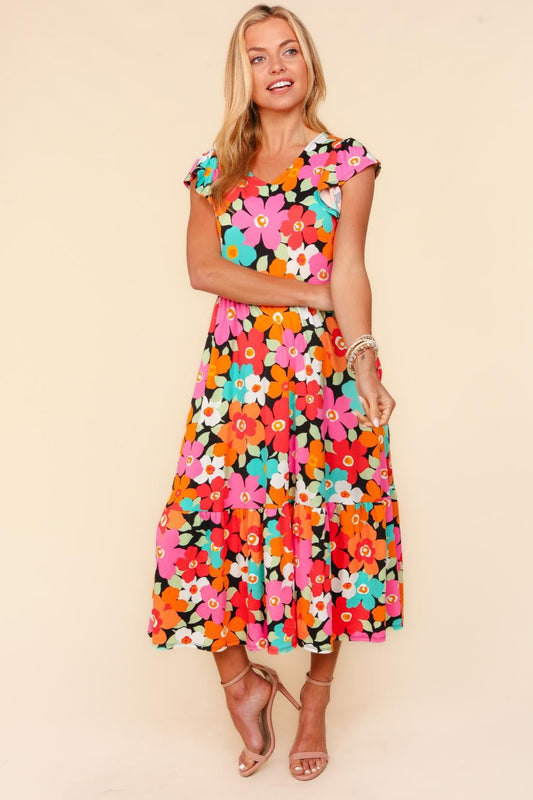 Floral Midi Dress With Pockets