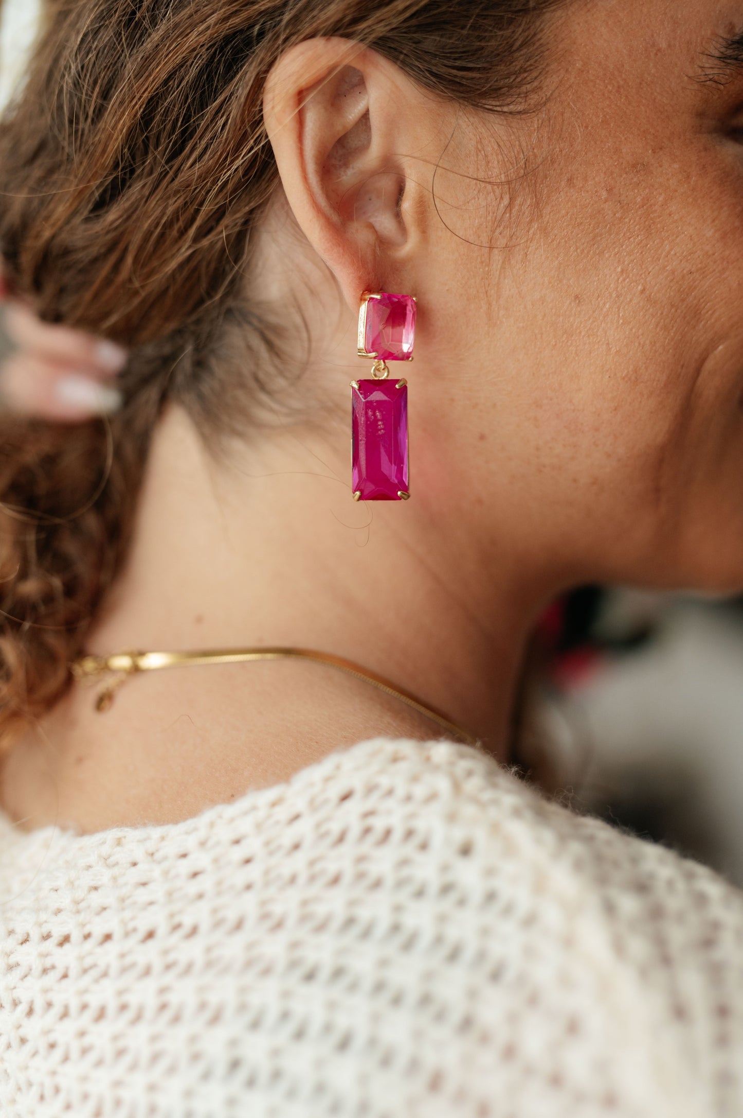 Rectangle Crystal Earrings in Pink